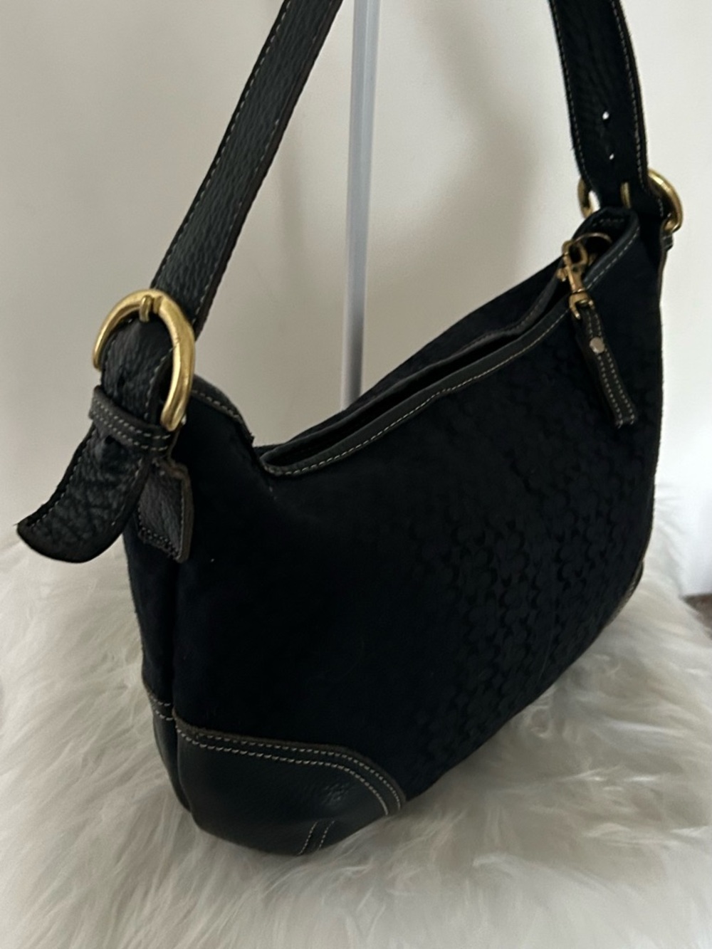 Vintage Coach Black Signature Baguette Bag Y2K Shoulder bag Leather Trim - Picture 5 of 13